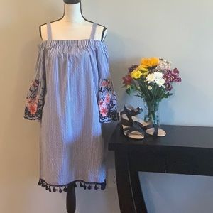 Eliza J blue and while cold shoulder dress. Size 12.